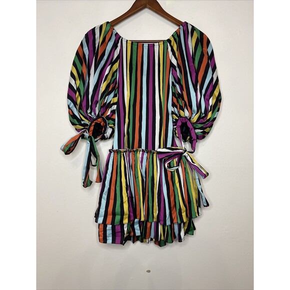 Caroline Constas Womens XS Striped Bella Dress Rainbow Striped Tiered Ruffle - Picture 10 of 10